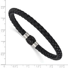 Chisel Stainless Steel Brushed and Polished Black Woven Leather 8.5 inch Bracelet SRB3267-8.5