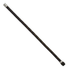 Chisel Stainless Steel Brushed and Polished Black Woven Leather 8.5 inch Bracelet SRB3268-8.5