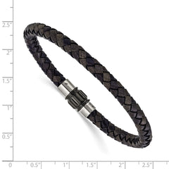Chisel Stainless Steel Brushed and Polished Black Woven Leather 8.5 inch Bracelet SRB3268-8.5