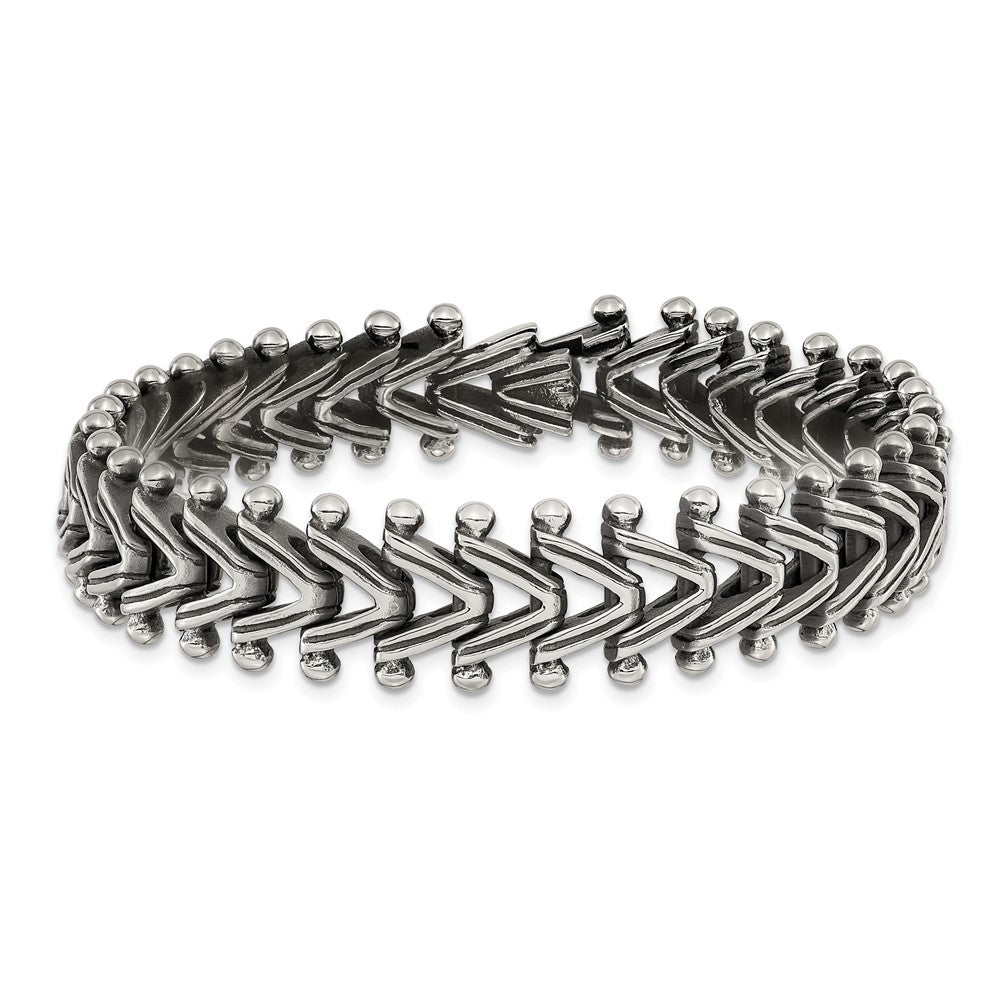 Chisel Stainless Steel Antiqued and Polished 8.25 inch Fancy Franco Link Bracelet SRB3293-8.25