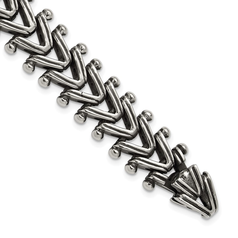 Chisel Stainless Steel Antiqued and Polished 8.25 inch Fancy Franco Link Bracelet SRB3293-8.25