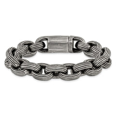 Chisel Stainless Steel Antiqued and Polished 8.5 inch Grooved Link Bracelet SRB3295-8.5