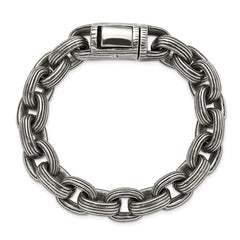 Chisel Stainless Steel Antiqued and Polished 8.5 inch Grooved Link Bracelet SRB3295-8.5
