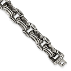 Chisel Stainless Steel Antiqued and Polished 8.5 inch Grooved Link Bracelet SRB3295-8.5
