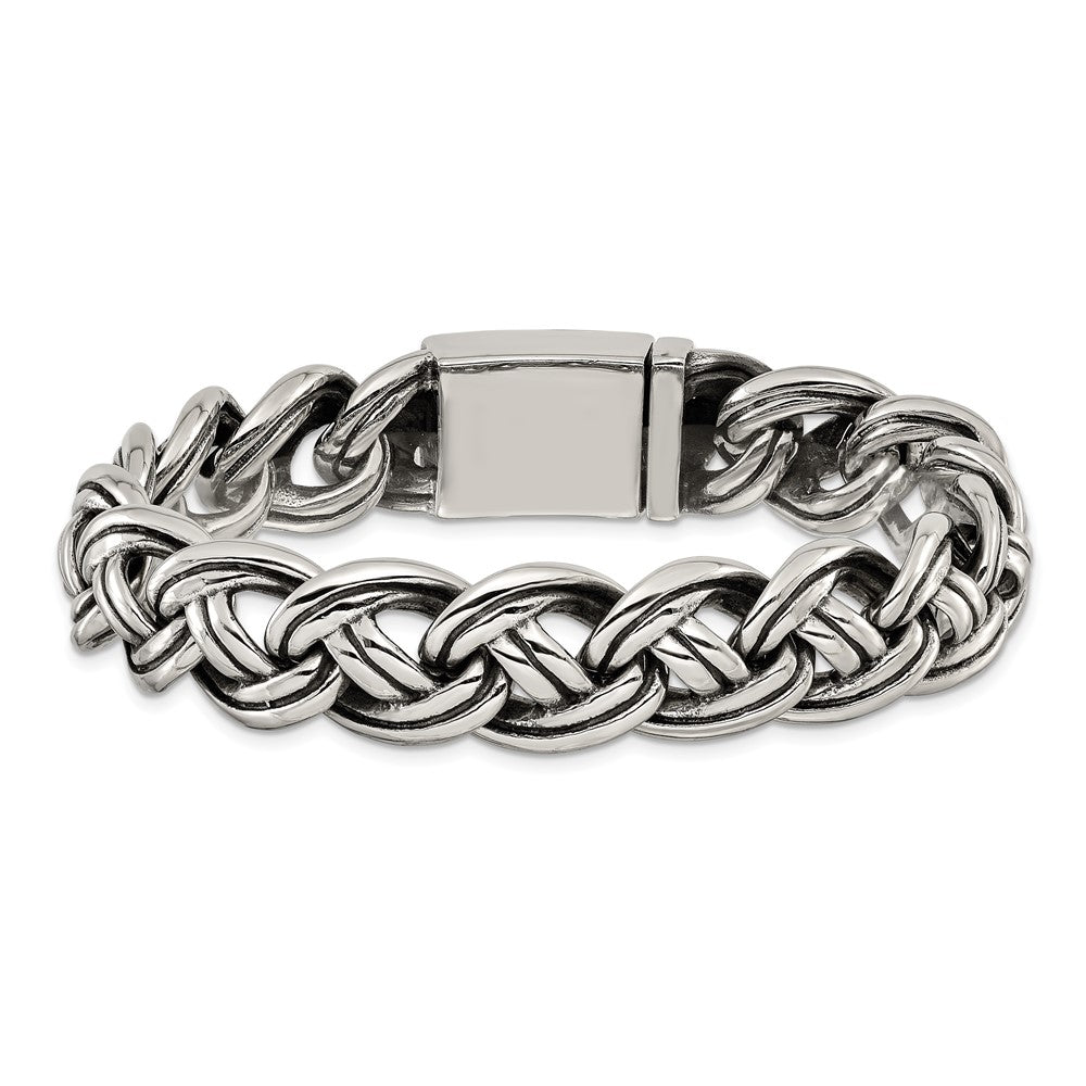 Chisel Stainless Steel Antiqued and Polished 8.5 inch Curb Link Bracelet SRB3296-8.5