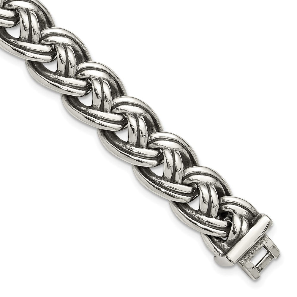 Chisel Stainless Steel Antiqued and Polished 8.5 inch Curb Link Bracelet SRB3296-8.5
