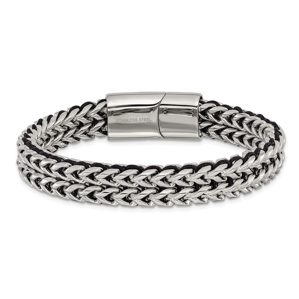 Chisel Stainless Steel Polished 8.5 inch Black Cord and Chain Bracelet SRB3301-8.5