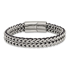 Chisel Stainless Steel Polished 8.5 inch Black Cord and Chain Bracelet SRB3301-8.5