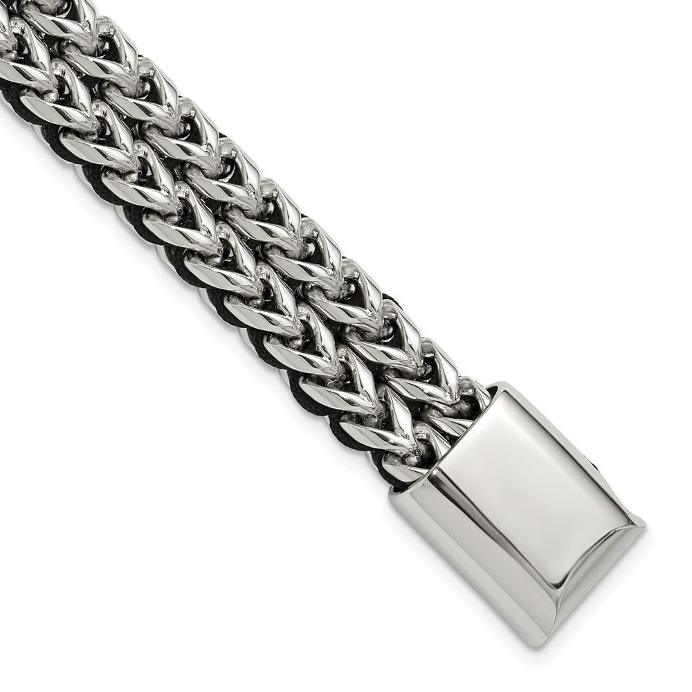 Chisel Stainless Steel Polished 8.5 inch Black Cord and Chain Bracelet SRB3301-8.5