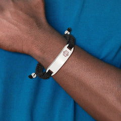 Chisel Stainless Steel Polished and Red Enamel Black Nylon 7.5 inch to 10.5 inch Adjustable Medical ID Bracelet SRB3313