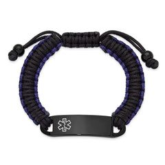 Chisel Stainless Steel Polished Black IP-plated and White Enamel Black and Blue Nylon 7.5 inch to 10.5 inch Adjustable Medical ID Bracelet SRB3314