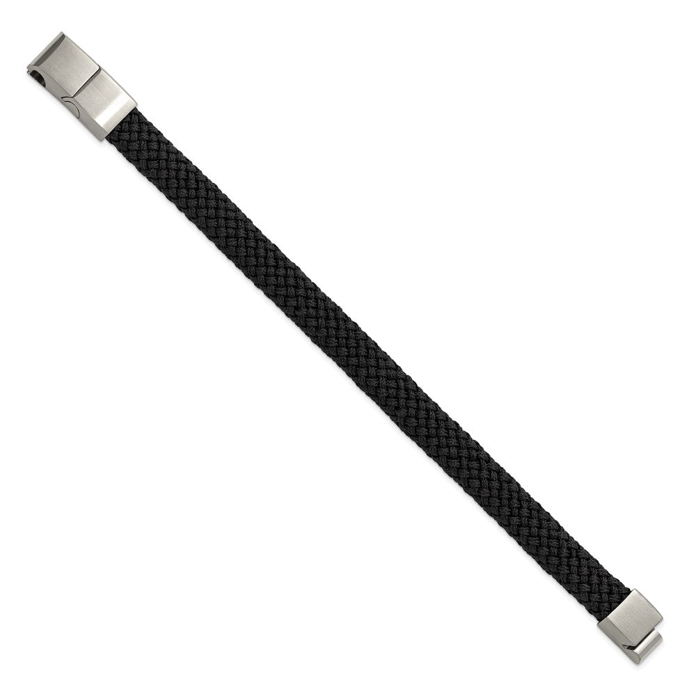Chisel Stainless Steel Brushed and Polished Black Braided Nylon 8 inch Plus .5 inch Extension Bracelet SRB3319-8