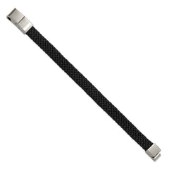 Chisel Stainless Steel Brushed and Polished Black Braided Nylon 8 inch Plus .5 inch Extension Bracelet SRB3319-8