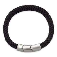 Chisel Stainless Steel Brushed and Polished Black Braided Nylon 8 inch Plus .5 inch Extension Bracelet SRB3319-8