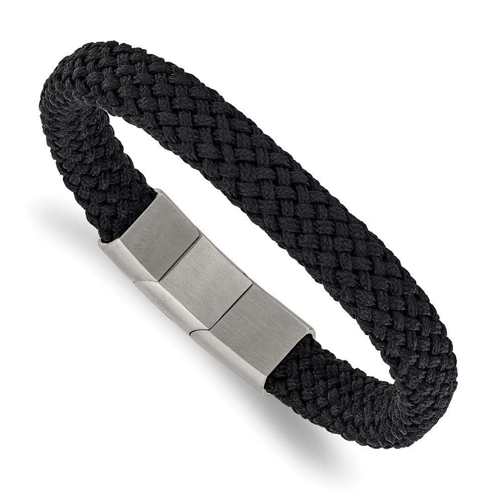 Chisel Stainless Steel Brushed and Polished Black Braided Nylon 8 inch Plus .5 inch Extension Bracelet SRB3319-8