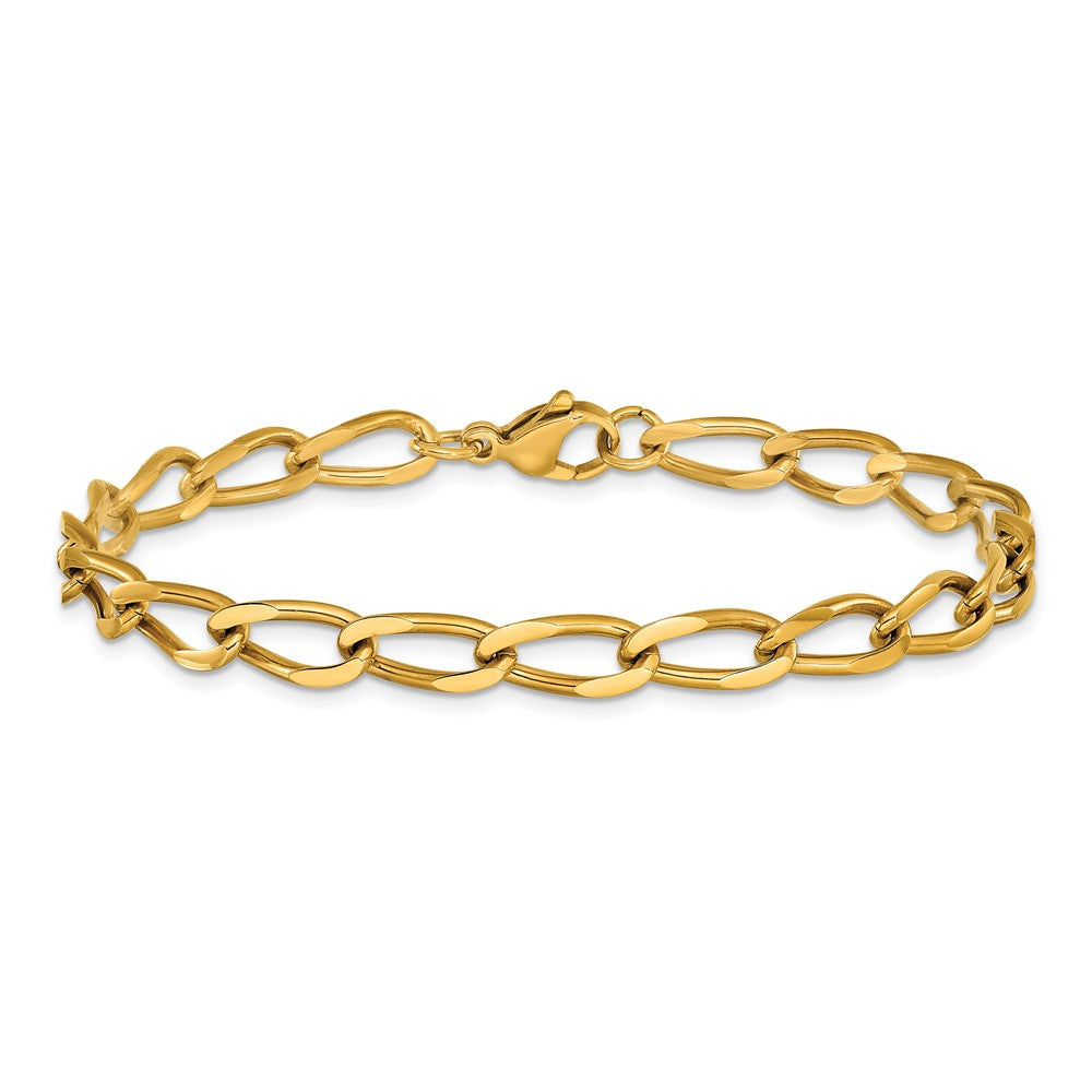 Chisel Stainless Steel Polished Yellow IP-plated 8 inch Elongated Curb Link Bracelet SRB3329-8