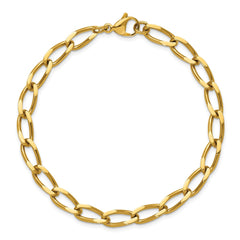 Chisel Stainless Steel Polished Yellow IP-plated 8 inch Elongated Curb Link Bracelet SRB3329-8
