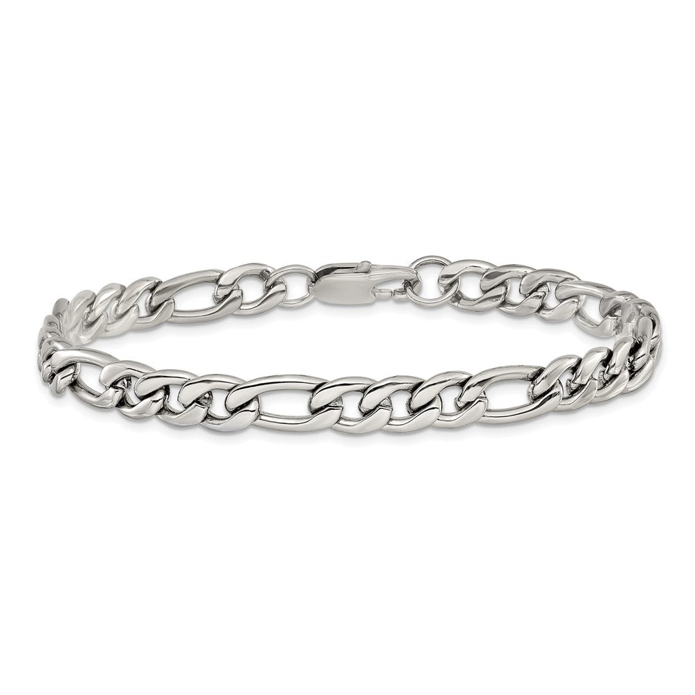 Chisel Stainless Steel Polished 8mm 9 inch Figaro Chain Bracelet SRB3332-9