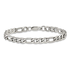 Chisel Stainless Steel Polished 8mm 9 inch Figaro Chain Bracelet SRB3332-9