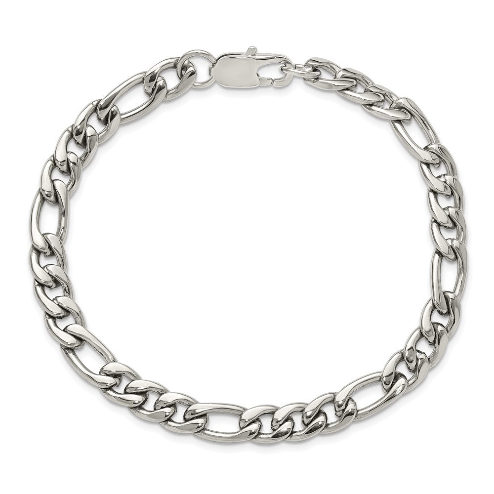 Chisel Stainless Steel Polished 8mm 9 inch Figaro Chain Bracelet SRB3332-9