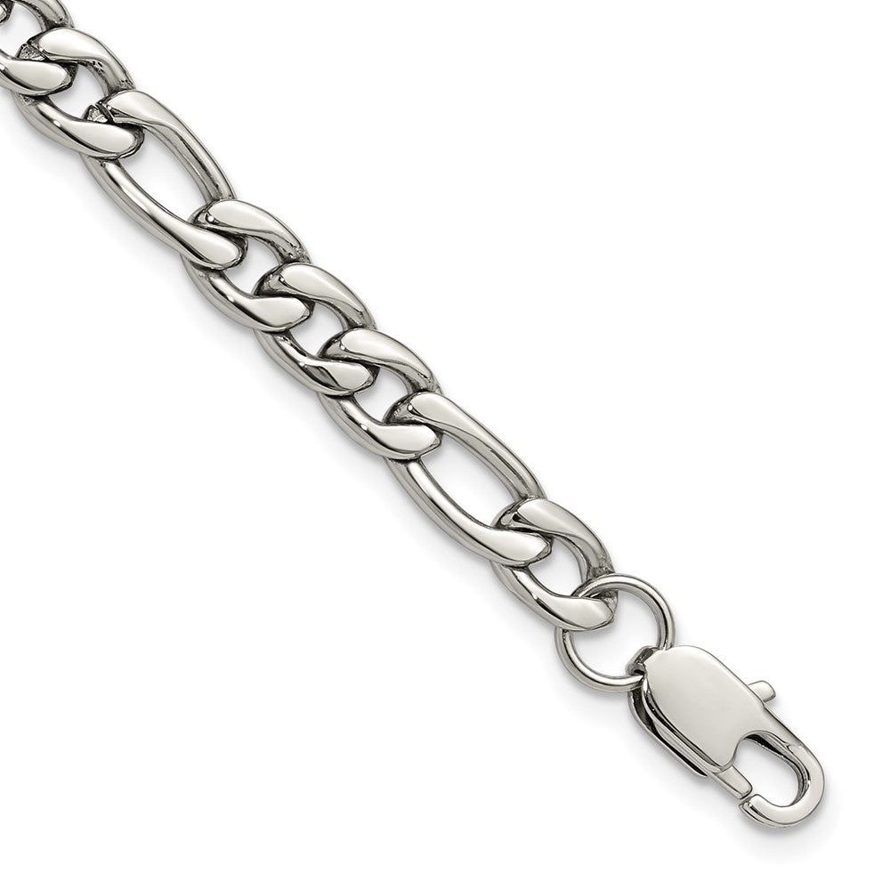 Chisel Stainless Steel Polished 8mm 9 inch Figaro Chain Bracelet SRB3332-9