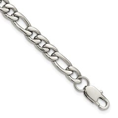 Chisel Stainless Steel Polished 8mm 9 inch Figaro Chain Bracelet SRB3332-9