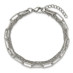 Chisel Stainless Steel Polished Multi-Strand Curb, Cable and Paperclip Link 7 inch Plus a 1.25 inch Extension Bracelet SRB3334-7