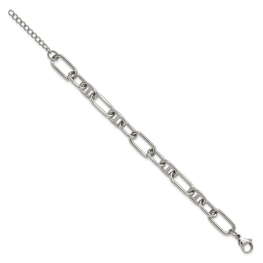 Chisel Stainless Steel Polished 9mm 6.5 inch Plus 1.25 inch 9mm Open Link Bracelet SRB3336-6.5