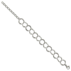Chisel Stainless Steel Polished and Textured Open Circles 7.25 inch Plus a 1.5 inch Extension Bracelet SRB3338-7.25
