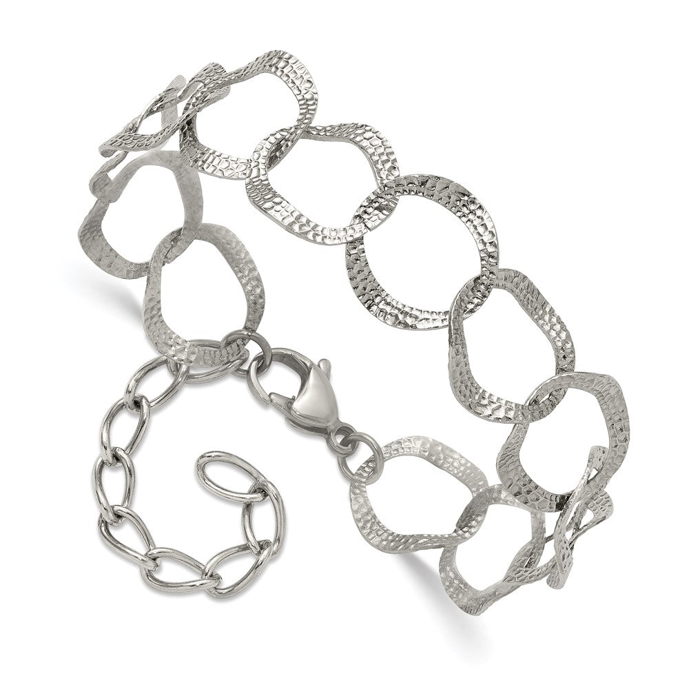 Chisel Stainless Steel Polished and Textured Open Circles 7.25 inch Plus a 1.5 inch Extension Bracelet SRB3338-7.25
