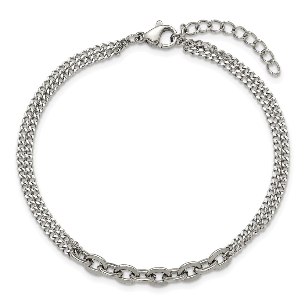 Chisel Stainless Steel Polished Two-Strand 7 inch Plus 1 inch Extension Bracelet SRB3342-7