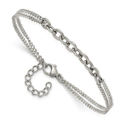 Chisel Stainless Steel Polished Two-Strand 7 inch Plus 1 inch Extension Bracelet SRB3342-7