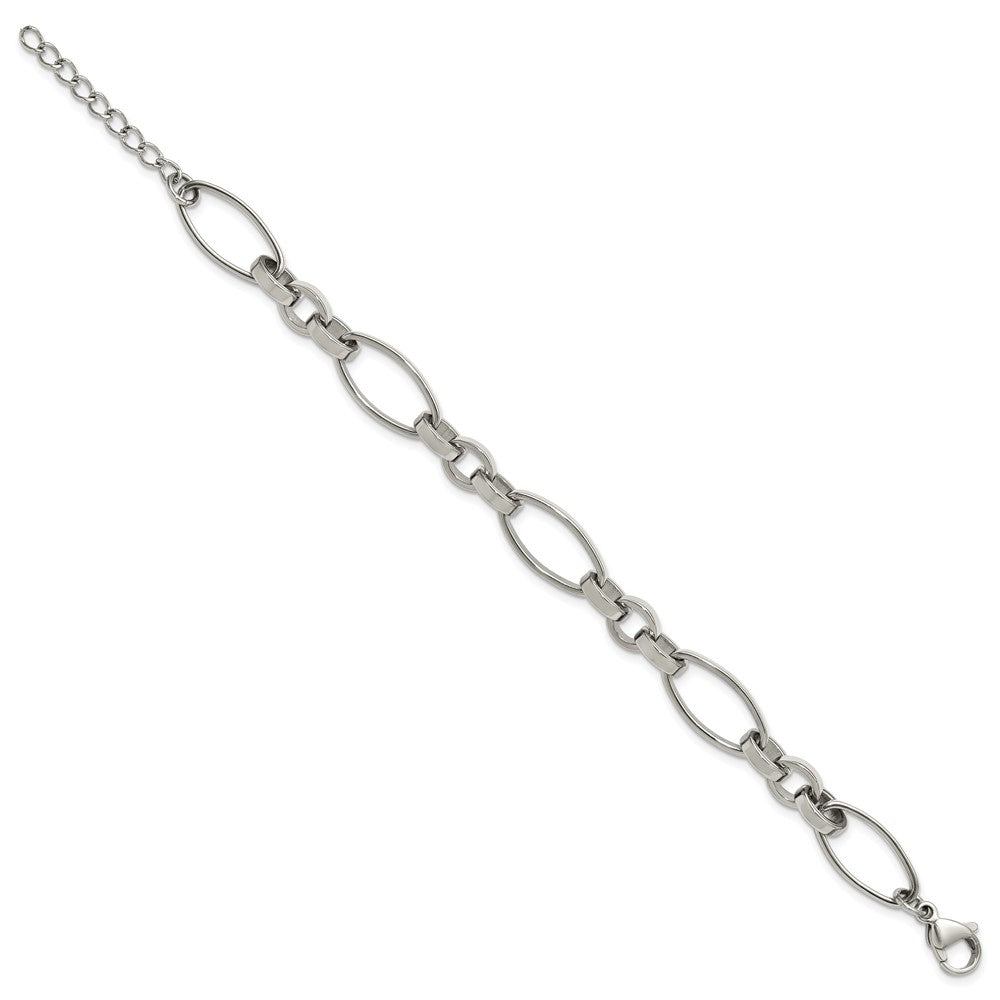 Chisel Stainless Steel Polished Open Link 6.75 inch Plus a 1.25 inch Extension Bracelet SRB3345-6.75