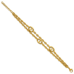 Chisel Stainless Steel Polished Yellow IP-plated Two-Strand Anchor Link 7 inch Plus a 1.25 inch Extension Bracelet SRB3346-7