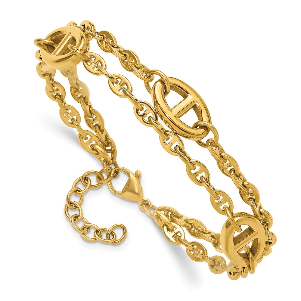 Chisel Stainless Steel Polished Yellow IP-plated Two-Strand Anchor Link 7 inch Plus a 1.25 inch Extension Bracelet SRB3346-7