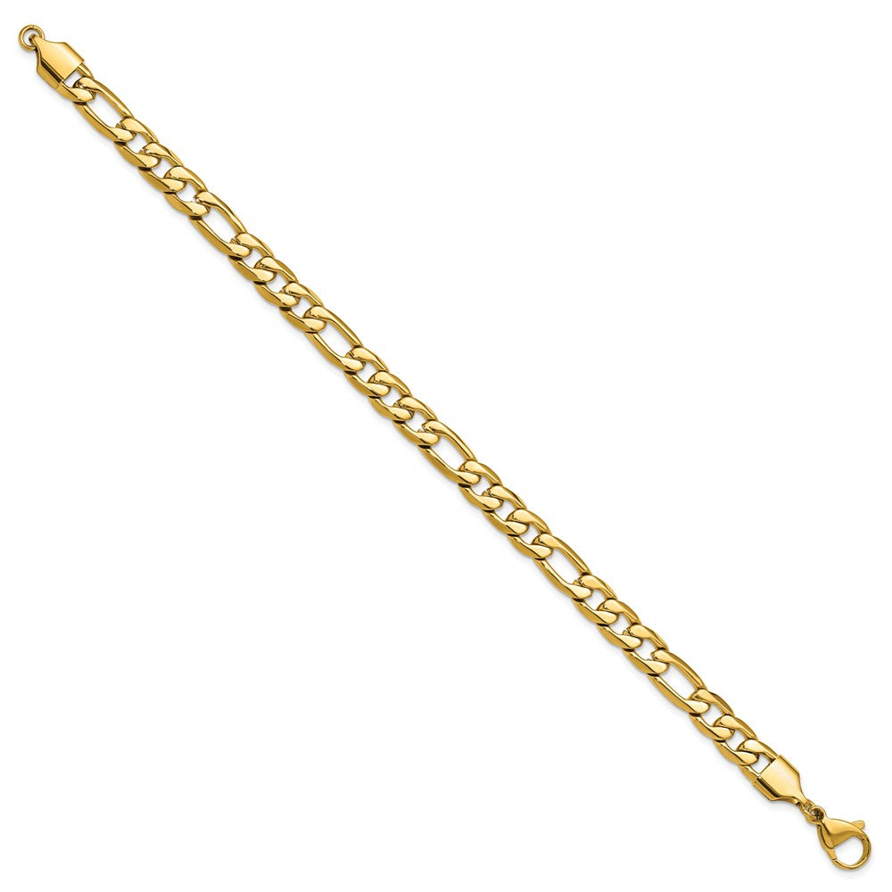 Chisel Stainless Steel Polished Yellow IP-plated 8mm Figaro Chain 8.75 inch Bracelet SRB3349-8.75