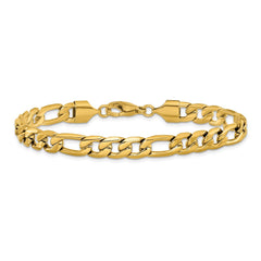Chisel Stainless Steel Polished Yellow IP-plated 8mm Figaro Chain 8.75 inch Bracelet SRB3349-8.75