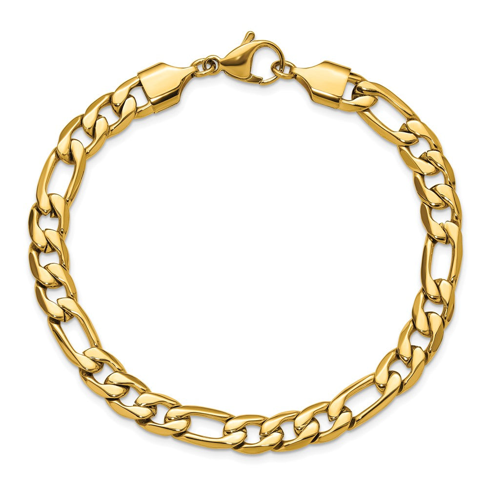 Chisel Stainless Steel Polished Yellow IP-plated 8mm Figaro Chain 8.75 inch Bracelet SRB3349-8.75
