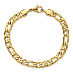 Chisel Stainless Steel Polished Yellow IP-plated 8mm Figaro Chain 8.75 inch Bracelet SRB3349-8.75
