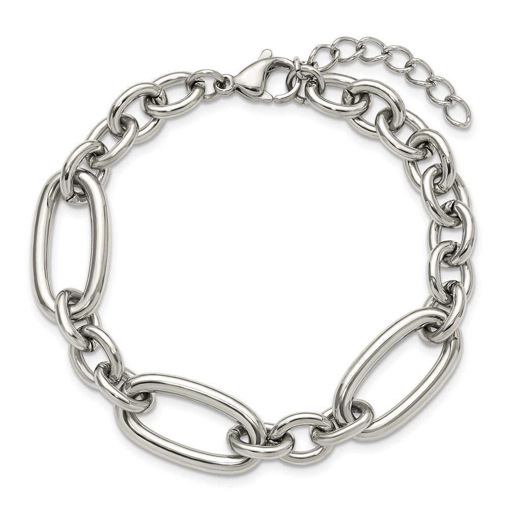 Chisel Stainless Steel Polished Open Link 7 inch Plus a 1.25 inch Extension Bracelet SRB3353-7
