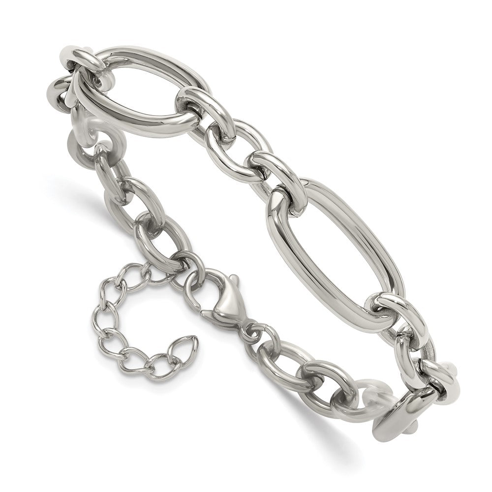 Chisel Stainless Steel Polished Open Link 7 inch Plus a 1.25 inch Extension Bracelet SRB3353-7