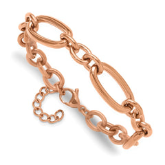 Chisel Stainless Steel Polished Rose IP-plated Open Link 7 inch Plus a 1.25 inch Extension Bracelet SRB3355-7