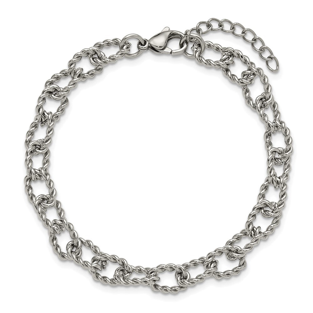 Chisel Stainless Steel Polished and Textured Open Link 7 inch Plus a 1 inch Extension Bracelet SRB3356-7