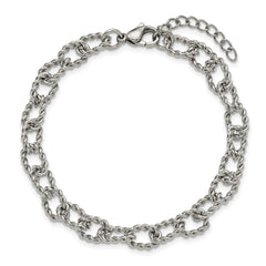 Chisel Stainless Steel Polished and Textured Open Link 7 inch Plus a 1 inch Extension Bracelet SRB3356-7