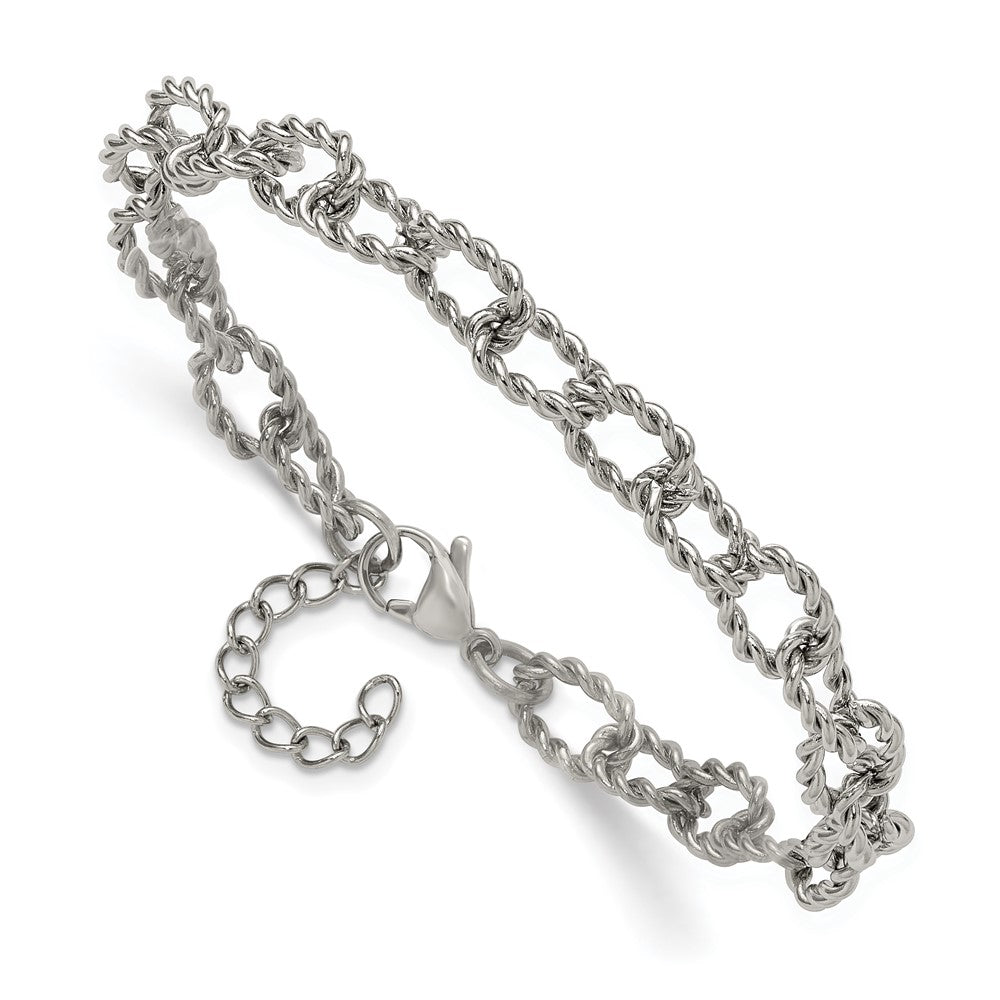 Chisel Stainless Steel Polished and Textured Open Link 7 inch Plus a 1 inch Extension Bracelet SRB3356-7