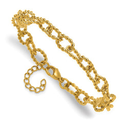 Chisel Stainless Steel Polished and Textured Yellow IP-plated Open Link 7 inch Plus a 1 inch Extension Bracelet SRB3357-7