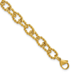 Chisel Stainless Steel Polished and Textured Yellow IP-plated Open Link 7 inch Plus a 1 inch Extension Bracelet SRB3357-7