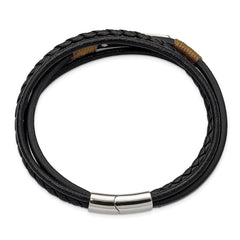 Chisel Stainless Steel Polished Multi-Strand Black Leather 8.5 inch ID Bracelet SRB3368-8.5