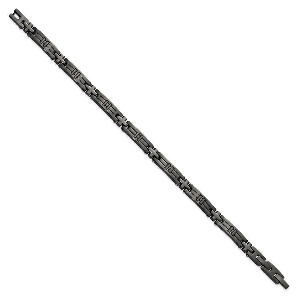 Chisel Stainless Steel Polished Gun Metal IP-plated Cross Link 8.25 inch Plus a .5 inch Extension Bracelet SRB3369-8.25
