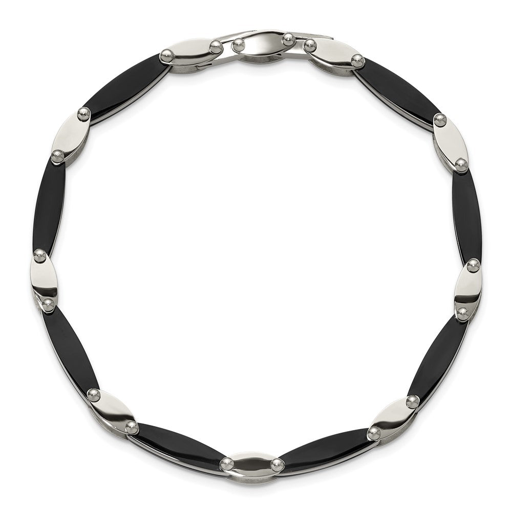 Chisel Stainless Steel Polished Black IP-plated 8 inch Plus a .5 inch Extension Link Bracelet SRB3373-8